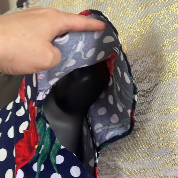 Vintage🧚‍♀️House Of Chihera Floaty Sleeve Polka Dot Rose Print Dress SizeM - Picture 6 of 14